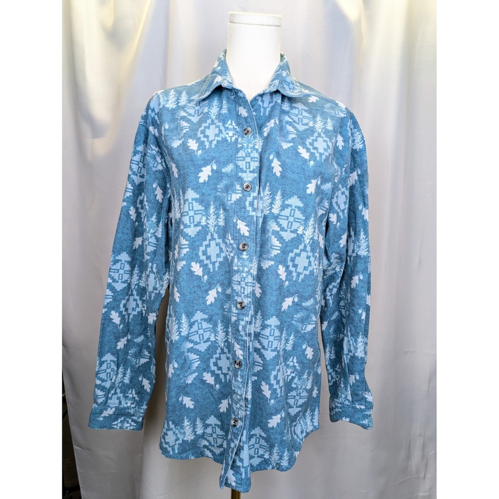 Cabelas Shirt Women Medium Blue Southwest Aztec Print Cotton Button Down Cowgirl
